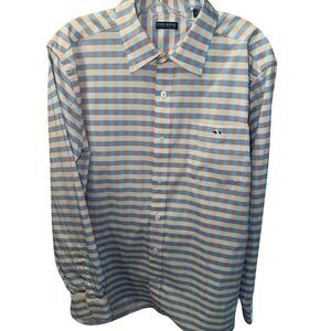 Fish Hippie Flatwater Collection Blue Pink stripe button down pocket shirt Large